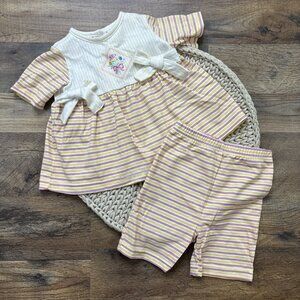 Vintage 90s Tiny Tots Baby Outfit Striped 6-9M Yellow Pink Stripe